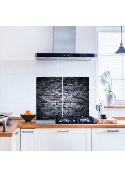 Cam Ocak Koruyucu ve Kesim Tablası Koyu TAŞ 80 x 52 cm 2 Parça 5'li Ocaklar