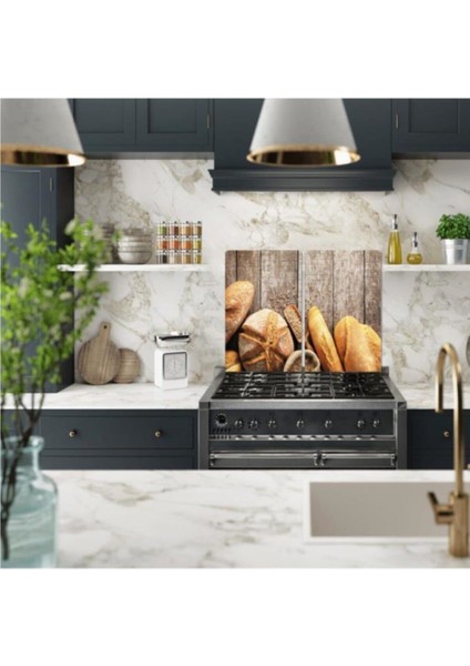 Cam Ocak Koruyucu ve Kesim Tablası Ekmek 80 x 52 cm 2 Parça 5'li Ocaklar
