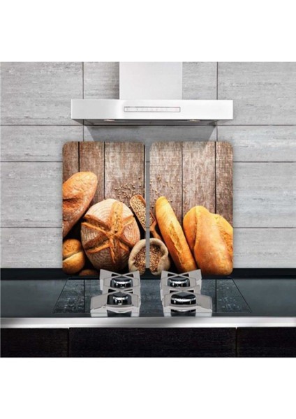 Cam Ocak Koruyucu ve Kesim Tablası Ekmek 80 x 52 cm 2 Parça 5'li Ocaklar