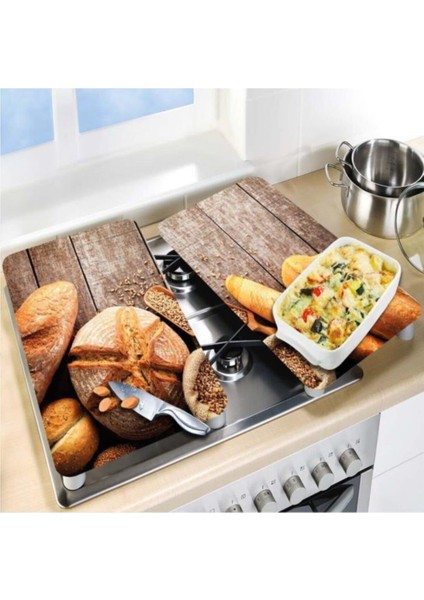 Cam Ocak Koruyucu ve Kesim Tablası Ekmek 80 x 52 cm 2 Parça 5'li Ocaklar