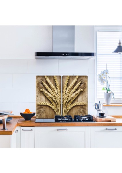 Dekoratif Cam Ocak Koruyucu ve Kesim Tahtası Başak 2 60 x 52 cm 2 Parça 4'lü Ocaklar