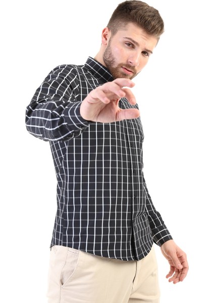 Kareli Slimfit Gömlek - Siyah