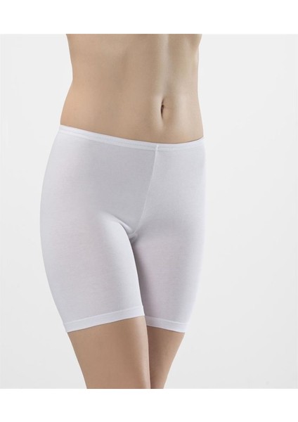 980 Ikili Likralı Uzun Kadın Şort-Beyaz