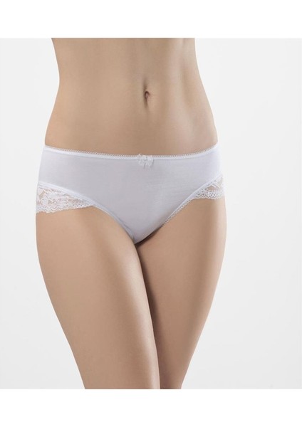 959 İkili Likralı Dantelli Bikini-Beyaz