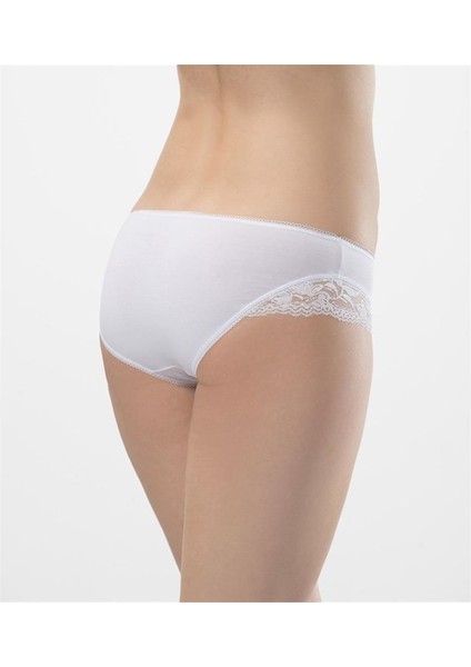 959 İkili Likralı Dantelli Bikini-Beyaz