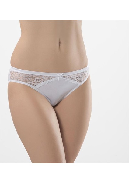 261 İkili Likralı Dantelli Bikini-Beyaz