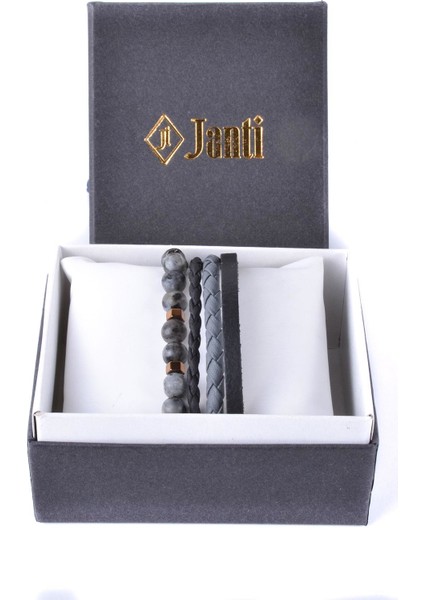 JTKB20014 Janti Doğaltaş ve Deri Kombin Bileklik