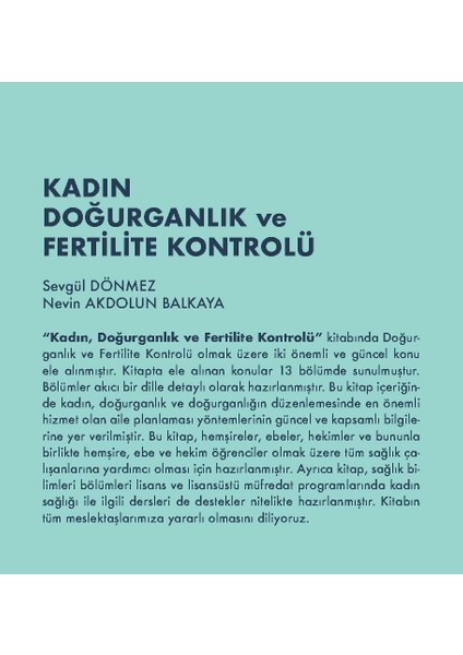 Kadın Doğurganlık ve Fertilite Kontrolü - Sevgül Dönmez - Nevin Akdolun Balkaya