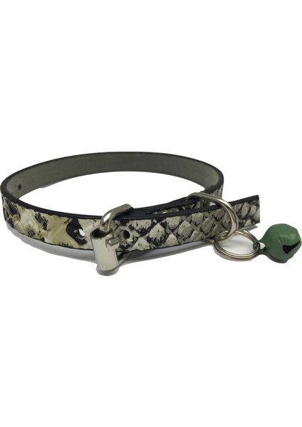 Yeşil Anakonda Desen Derili Zilli Kedi Tasması