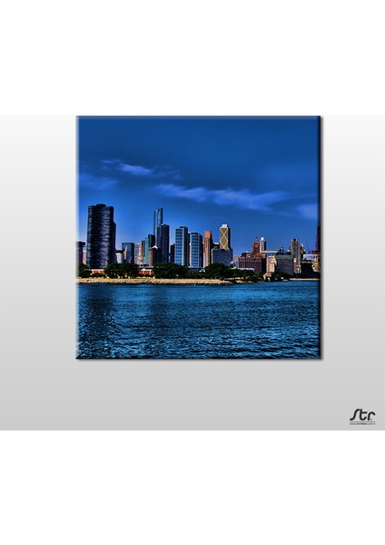 Nehir ve Metropol Manzara Kanvas Tablo 180 x 180 cm