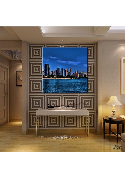 Nehir ve Metropol Manzara Kanvas Tablo 180 x 180 cm