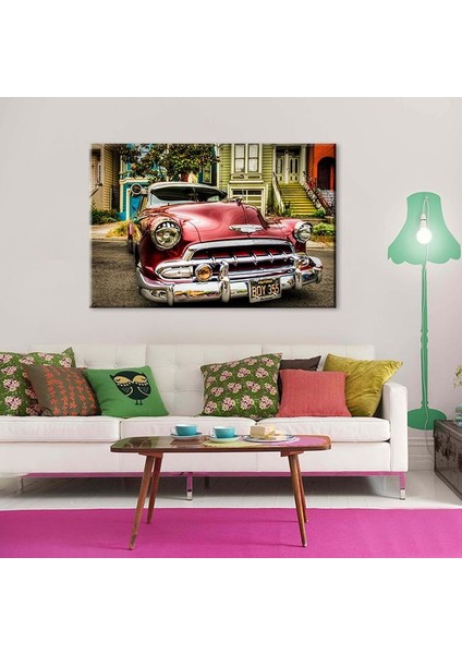 Kırmızı Klasik Araba Kanvas Tablo 150 x 100 cm
