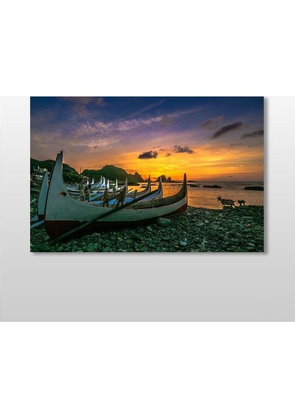 Kıyı Sandal Kanvas Tablo 60 x 40 cm