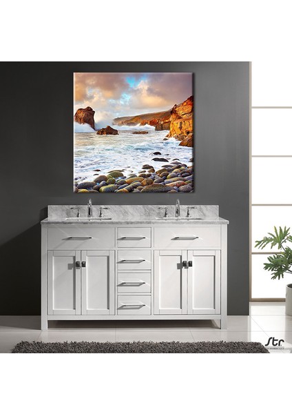 Sahil ve Taşlar Kanvas Tablo 70 x 70 cm fiyatları