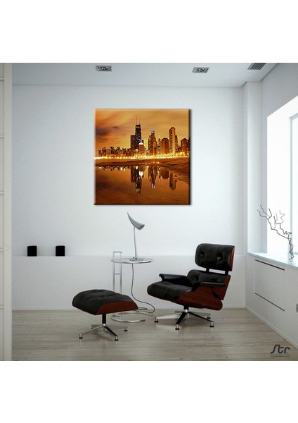 Sarı Işıklandırma Şehir Kanvas Tablo 130 x 130 cm