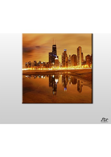 Sarı Işıklandırma Şehir Kanvas Tablo 180 x 180 cm