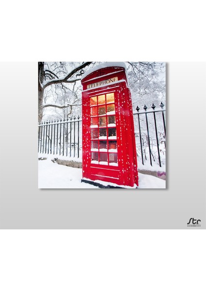 Kırmızı Telefon Kulübesi Kanvas Tablo 120 x 120 cm