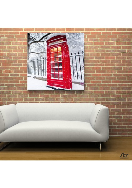Kırmızı Telefon Kulübesi Kanvas Tablo 120 x 120 cm