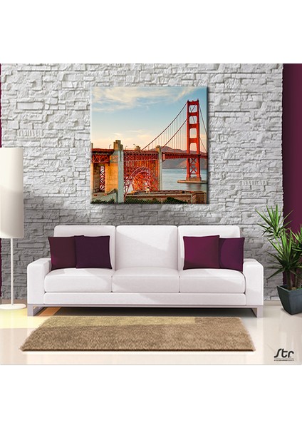 Köprü Kırmızı Kanvas Tablo 100 x 100 cm