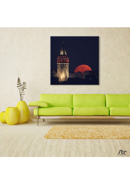 Galata Kulesi Kızıl Kanvas Tablo 100 x 100 cm