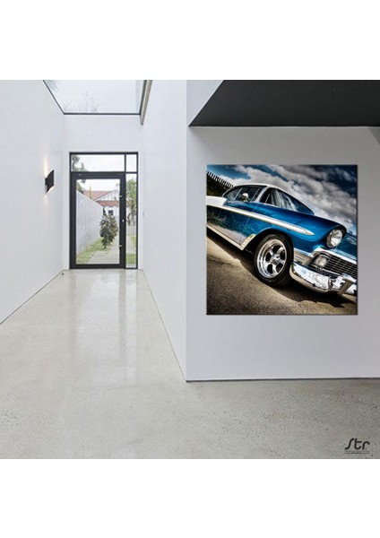 Klasik Mavi Araba Kanvas Tablo 130 x 130 cm fiyatları