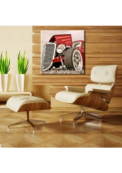 Klasik Kırmızı Eski Araba Kanvas Tablo 30 x 30 cm