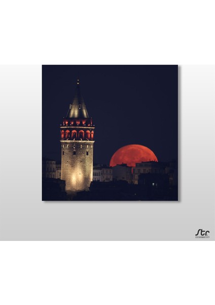 Galata Kulesi Kızıl Kanvas Tablo 25 x 25 cm