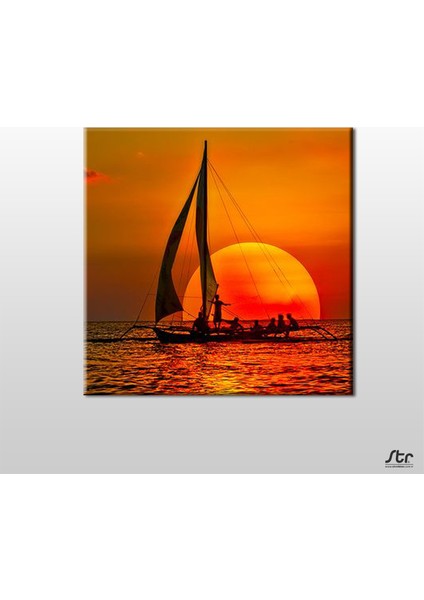 Yelkenli Tekne Kızıl Kanvas Tablo 170 x 170 cm
