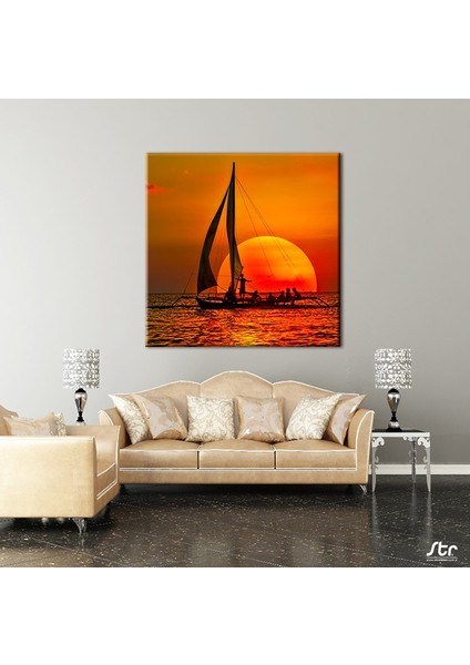 Yelkenli Tekne Kızıl Kanvas Tablo 170 x 170 cm
