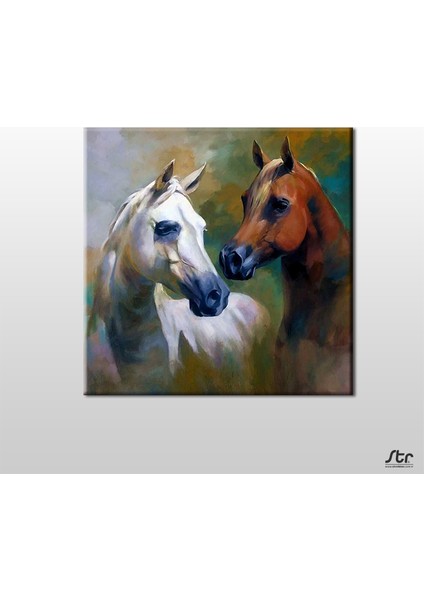 Atlar Çift Kanvas Tablo 50 x 50 cm