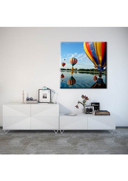 Balonlar ve Nehir Kanvas Tablo 130 x 130 cm