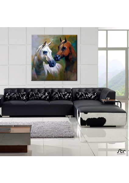 Atlar Çift Kanvas Tablo 150 x 150 cm