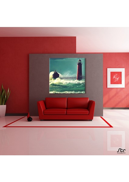Dalga ve Deniz Feneri Kanvas Tablo 110 x 110 cm