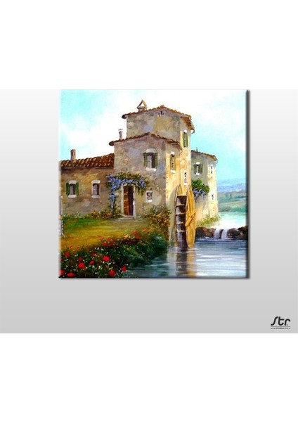 Değirmen ve Akarsu Kanvas Tablo 160 x 160 cm