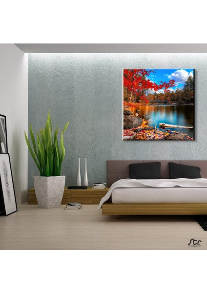 Göl ve Sonbahar Kanvas Tablo 130 x 130 cm