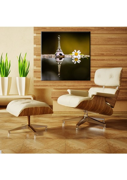 Eyfel Kulesi Minyatür ve Papatya Kanvas Tablo 80 x 80 cm