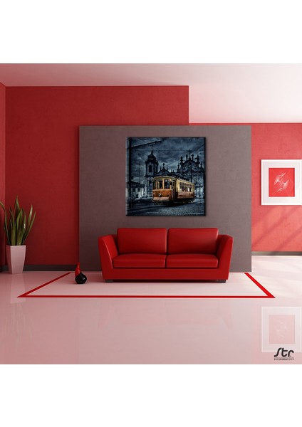 Tramvay Istanbul Gece Kanvas Tablo 40 x 40 cm