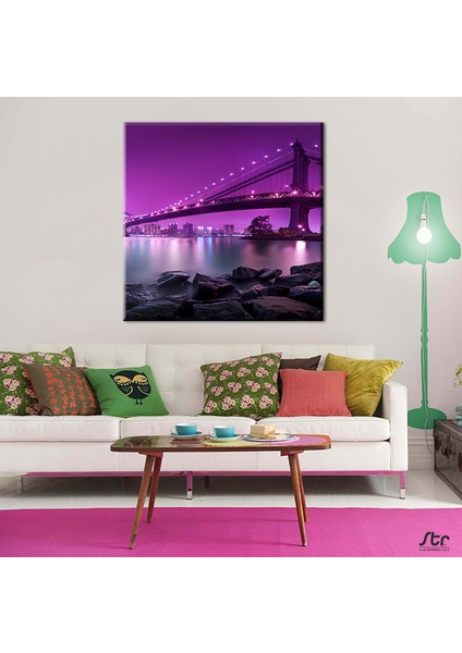 Mor Yansıtması Köprü Kanvas Tablo 70 x 70 cm fiyatları