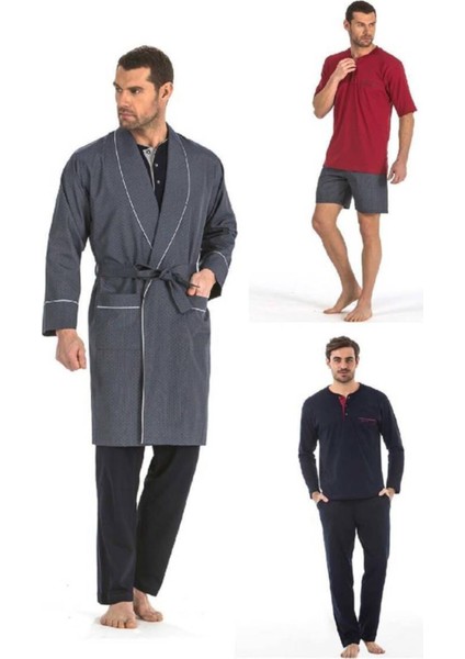 5560 Erkek Çeyizlik Beşli Rop Pijama Takım - Lacivert