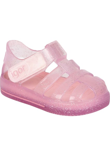 S10265 Star Glitter Plaj Havuz Kız Çocuk Deniz Sandaleti Pembe
