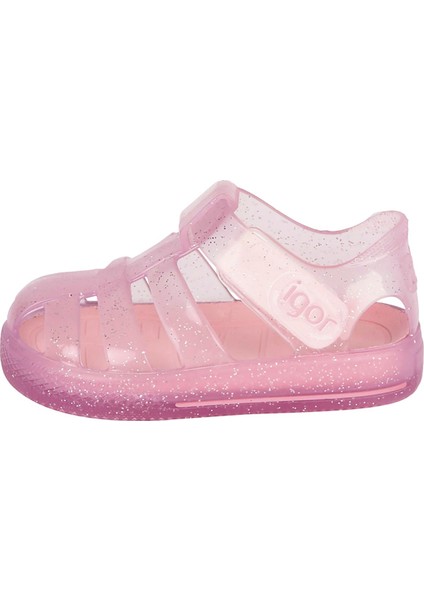S10265 Star Glitter Plaj Havuz Kız Çocuk Deniz Sandaleti Pembe