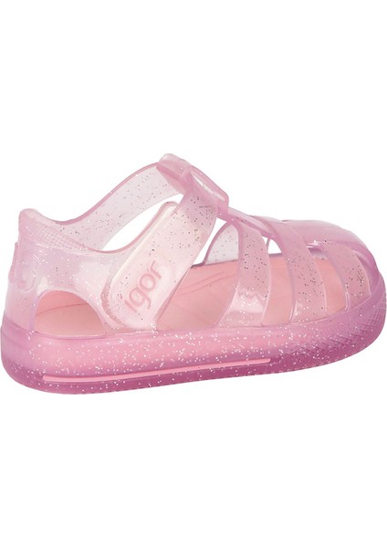 S10265 Star Glitter Plaj Havuz Kız Çocuk Deniz Sandaleti Pembe