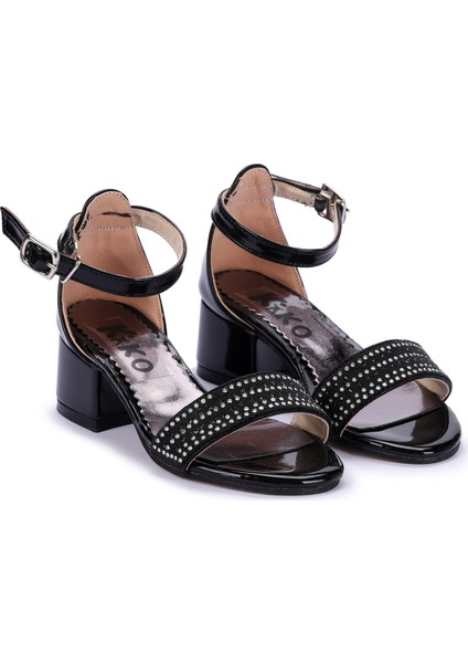 Kiko 761 Rugan Günlük Kız Çocuk 4 cm Topuk Sandalet Ayakkabı Siyah modelleri