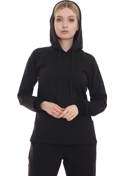 Kapüşonlu Uzun Kollu Bağcık Detaylı Sweatshirt