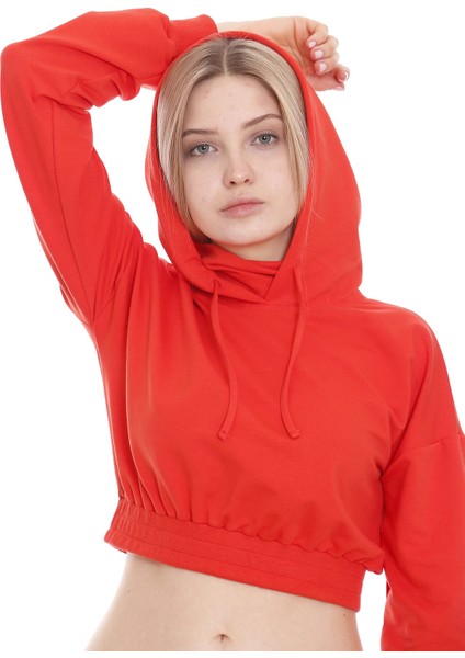 Dısentıs Modest Kapüşonlu Uzun Kollu Balıkçı Yaka Crop Sweatshirt