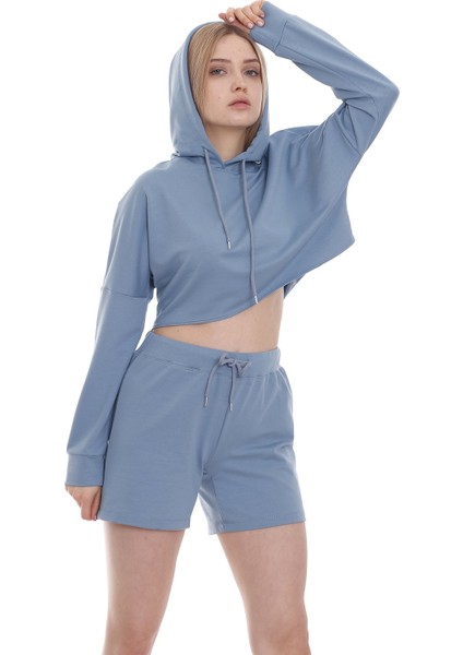 Dısentıs Modest Kapüşonlu Bağcık Detaylı Crop Sweatshirt