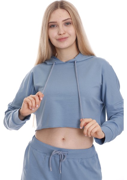Dısentıs Modest Kapüşonlu Bağcık Detaylı Crop Sweatshirt