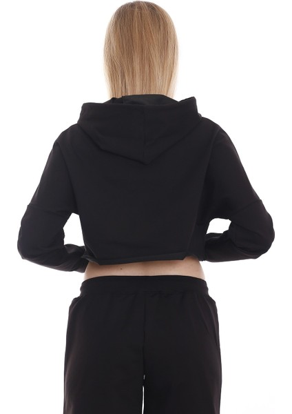 Kapüşonlu Bağcık Detaylı Crop Sweatshirt