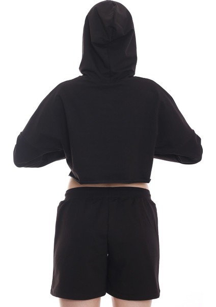 Kapüşonlu Bağcık Detaylı Crop Sweatshirt