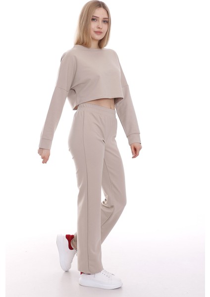 Belden Lastikli Uzun Kollu Crop Eşofman Takım fiyatları